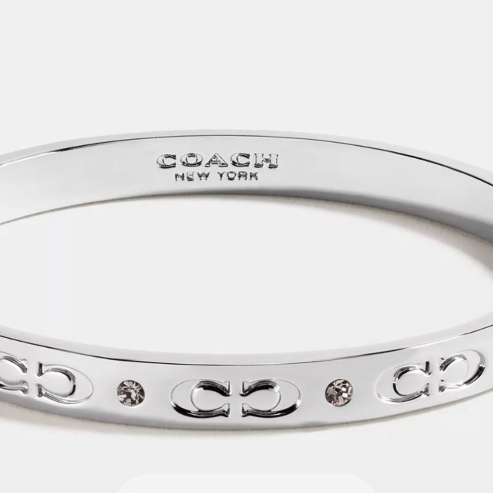 Coach Signature Hinged Silver Bangle